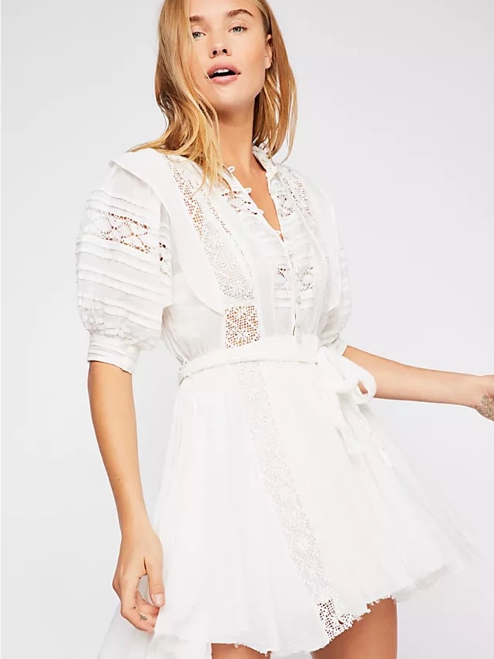 Free People Sydney White Lace Mini Dress